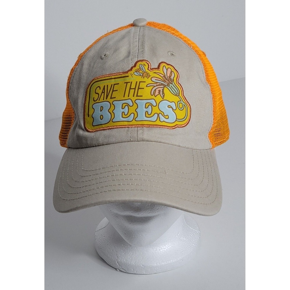 Save The Bees Adjustable Strap Trucker Mesh Cap Hat Smithsonian Orange Logo